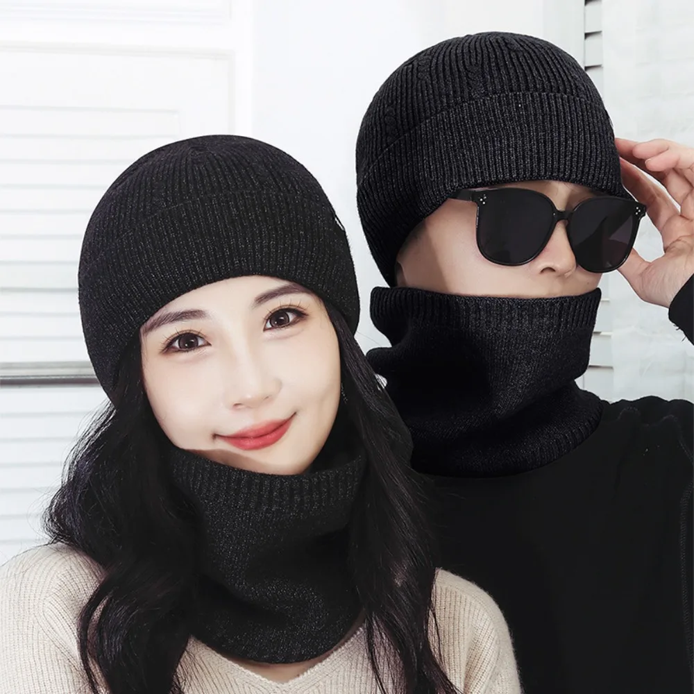 New Knitted Couple Hat Scarf Set Windproof Cold Resistant Cycling Cap Bonnet Cap Autumn Winter