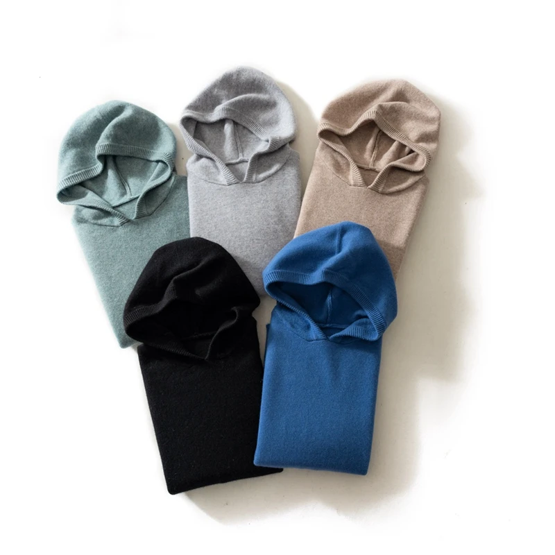 

Men Hooded Pullover 100% Cashmere Knitwear Sweater Autumn Winter Thicken Casual Soft Long Sleeve Cashmere Hoodie Clothing Tops