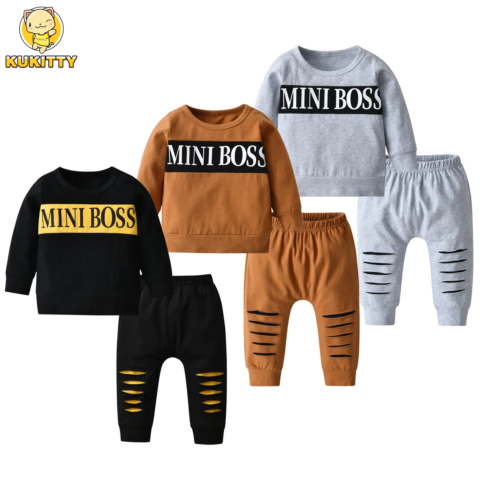 Infant Baby Boys Girls Clothes Newborn Autumn Long Sleeve Letter Cotton Tops Casual Pants Toddler Clothing Outfit Set Fall 0-24M