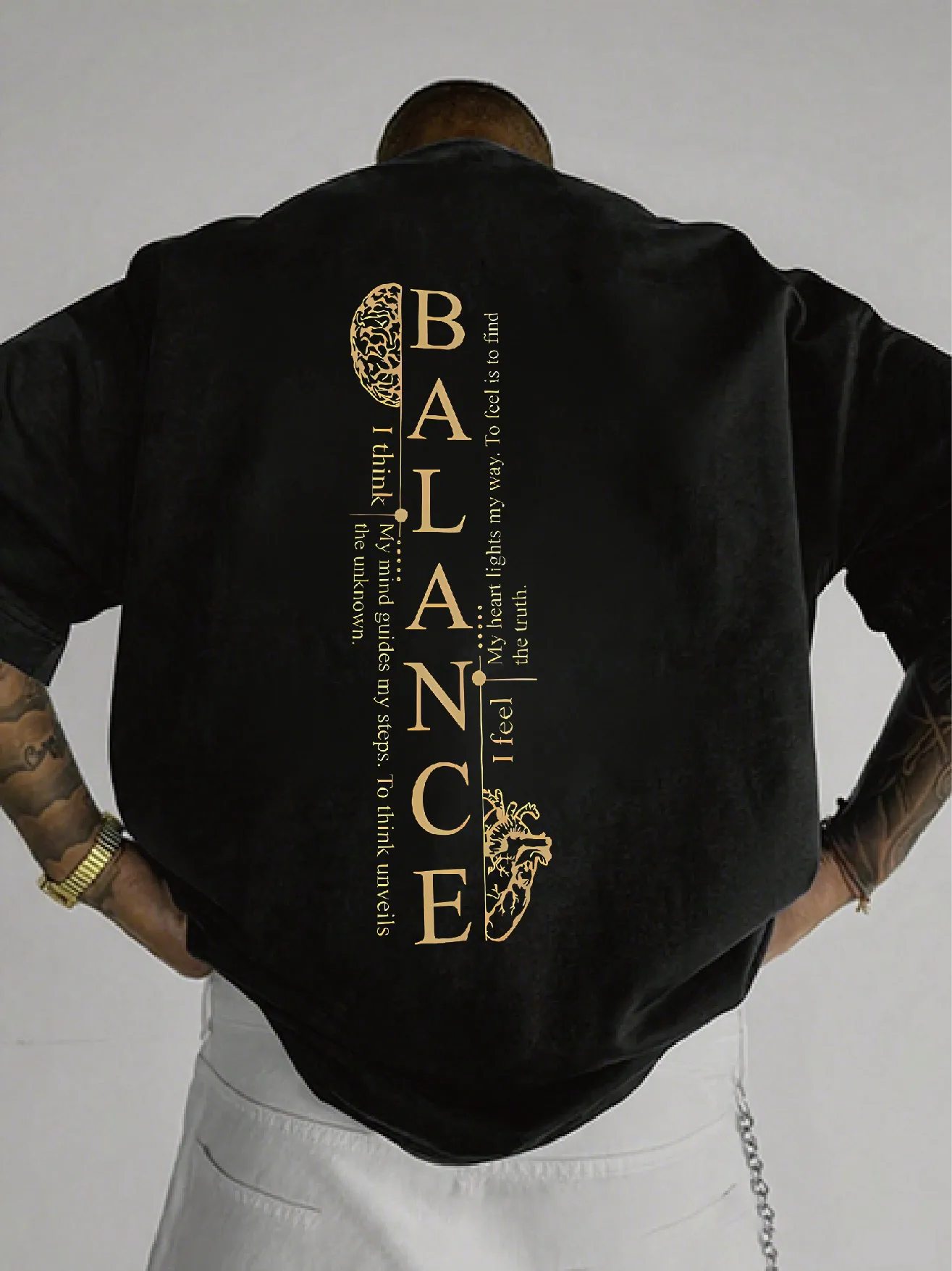 Einfaches Langarm-T-Shirt in Blau mit Aufdruck 'BALANCE' Spiritueller Slogan, Geeignet für Tägliche Freizeitaktivitäten