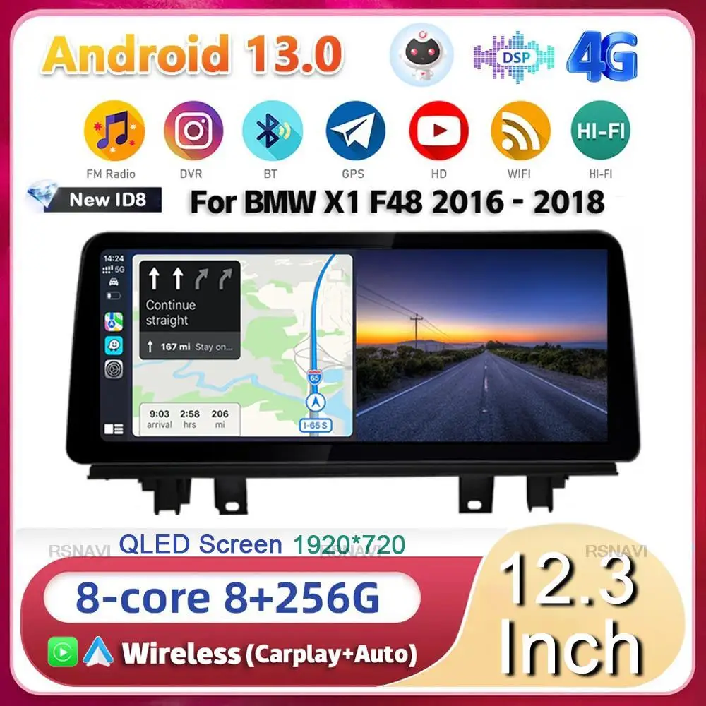 

12.3" Android 13 Car Radio For BMW X1 X2 F48 F49 2016 - 2020 NBT EVO Multimedia Player Stereo WIFI+4G Audio wireless Carplay ID8