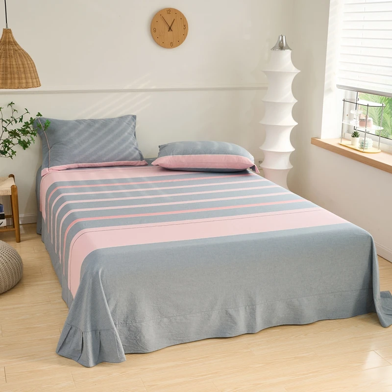 Colorful Lines Bed Sheet Set Modern Simple Cotton Ruffles Bed Sheet Breathable Skin-friendly Bedspread Bedroom 3Pcs Bedding Set