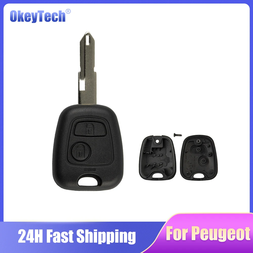 

Okeytech 2 Buttons Remote Car Key Shell Case Cover Fob For Peugeot 106 107 206 207 306 307 406 407 For Citroen NE73 Uncut Blade