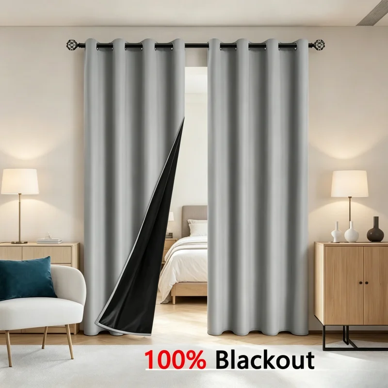 Blackout Curtains 1Pc Solid Color 100% Full Shading Thermal Insulated Drapes for Bedroom Living Room, Sun Blocking & Privacy