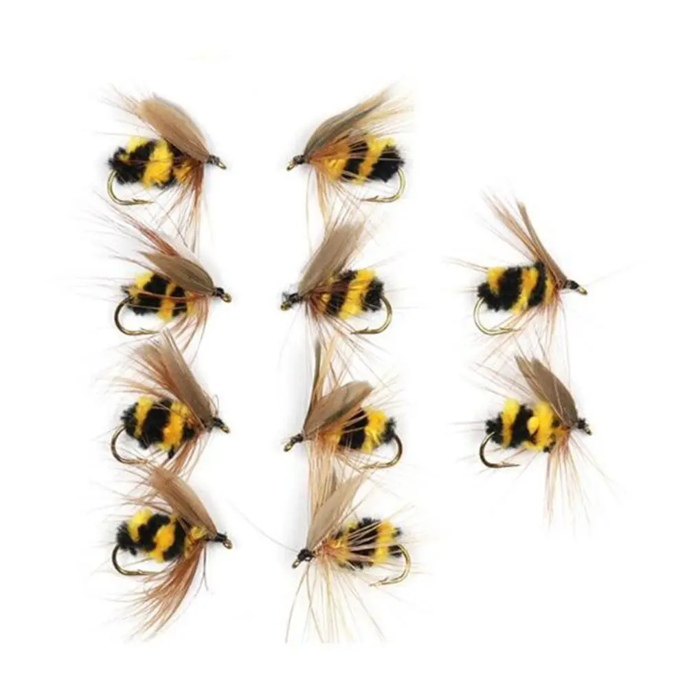 10pcs Portable Artificial Insect Hook Bait Bumble Bee/Ant Fishing Tackle Fly Trout Fishing Lures #10 Sea Fishing