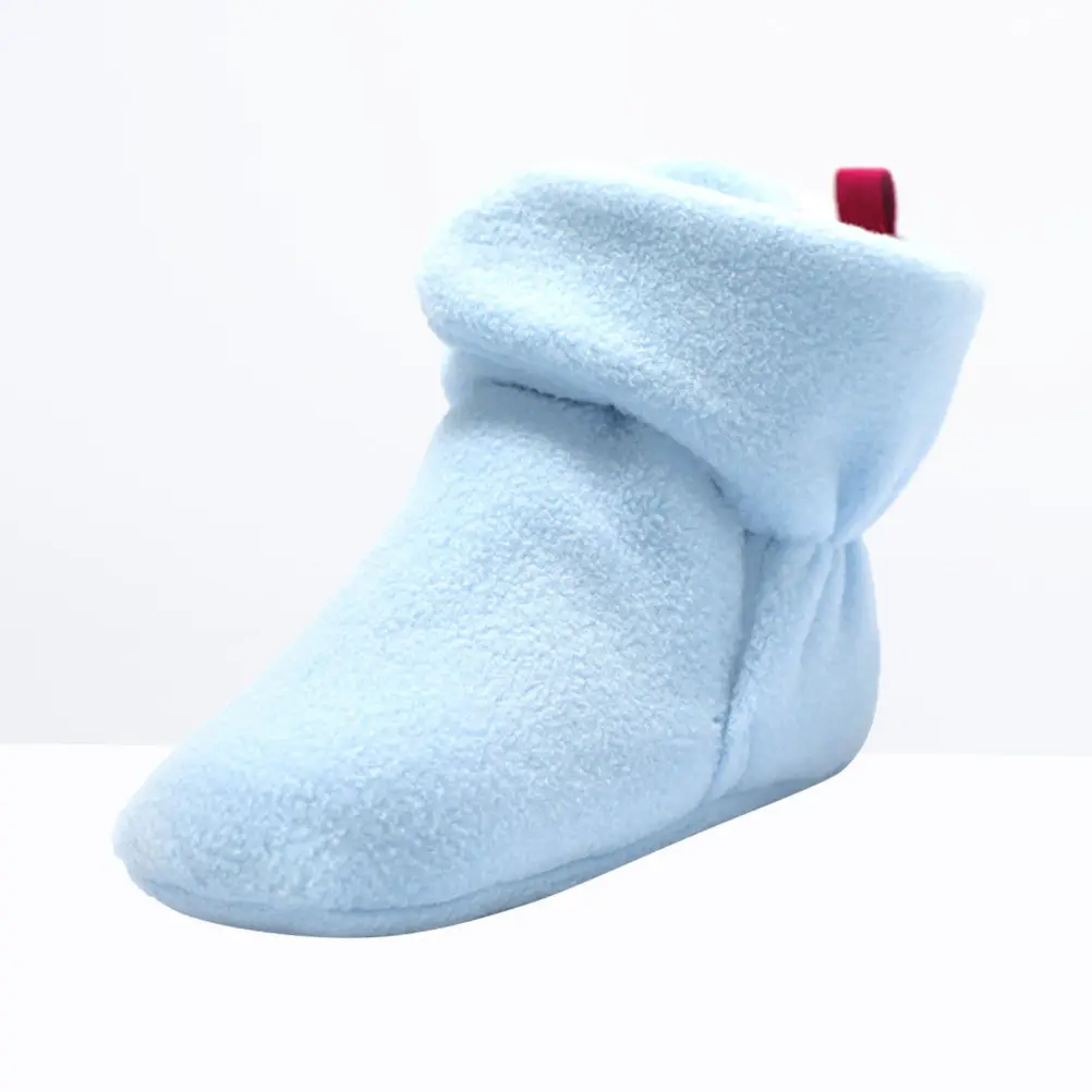 Baby Infant Sock Shoe Coral Fleece Light Blue 13Cm 53G Non-Slip Toddler Winter Prewalker Cozy Fleece Booties Baby Sock Shoe