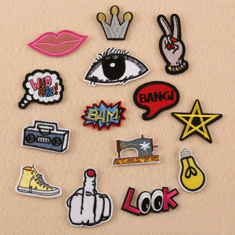 Crown Radio Shoe Light Bulb Lip Embroidery Patches for Clothing Iron on Clothes Appliques Badge Stripe Sticker Iron-on Transfers