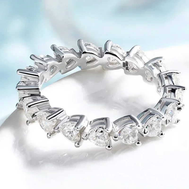 TFGLBU 3mm Heart Cut Moissanite Diamond Eternity Band with Gra Certificate 925 Silver Stackable Promise Wedding Rings for Women