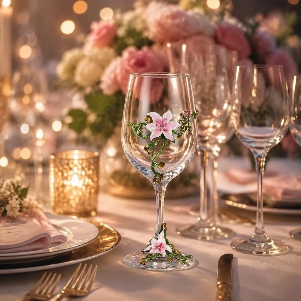 Elegant Gift Transparent Wine Glass Exquisite 3D Creative Clear Stemmed Cup Enamel Luxury Tall Glass Party Bar