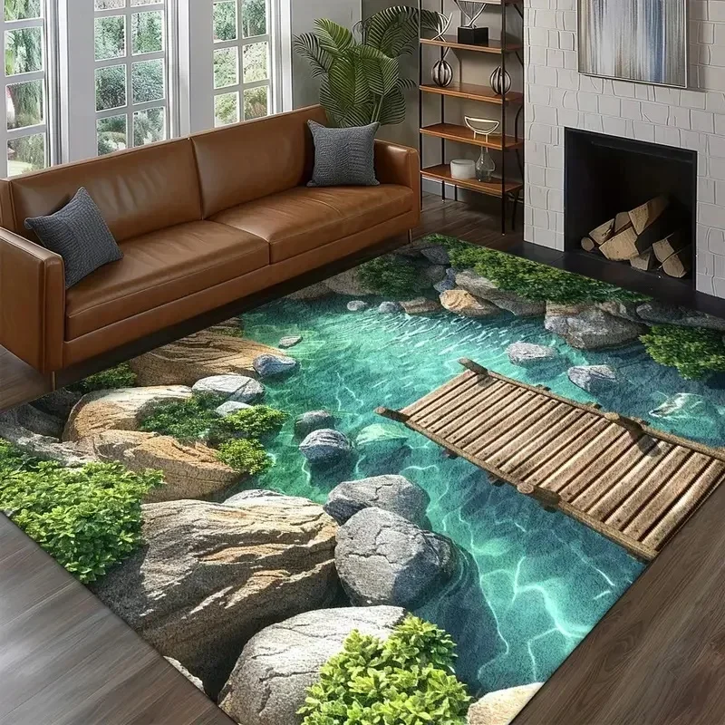 VIKAMA 3D Fish Carpet for Kids, Non-Slip Soft Floor Mat, Washable Living Room Rug for Bedroom Home Decor