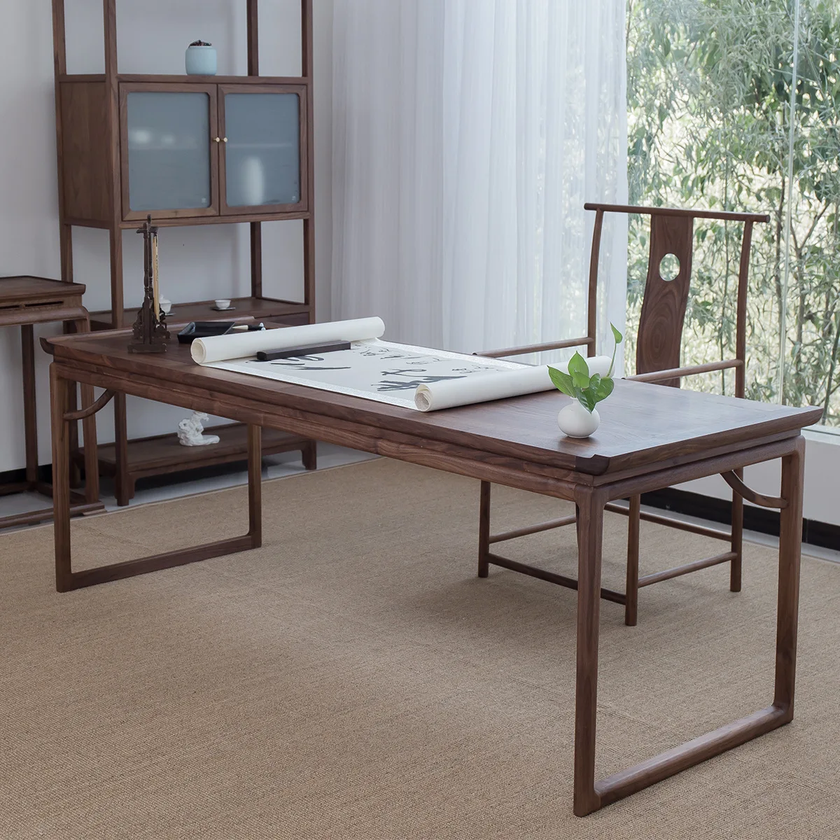 

Customizable New Chinese Black Walnut All Solid Wood Study Desk Chair Household Light Luxury Calligraphy Table Calligraphy Table