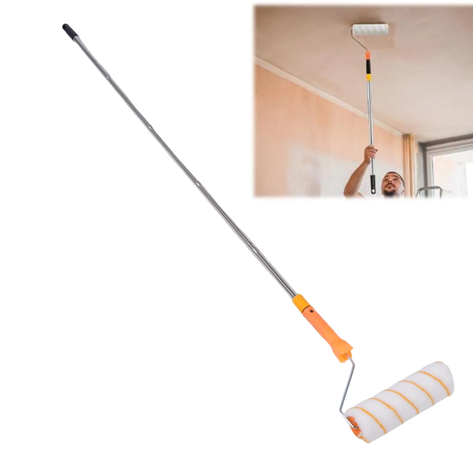 Juego de rodillo de pintura multifunción con mango de poste desmontable extendido de acero inoxidable de 1,2 m para techo de pared