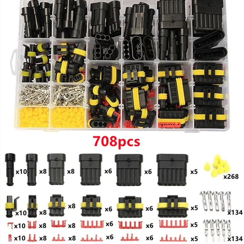 

708 шт. водонепроницаемый автомобильный электрический разъем Deutsch DT клеммы комплект разъемов для проводов 1/2/3/4/5/6 Pin