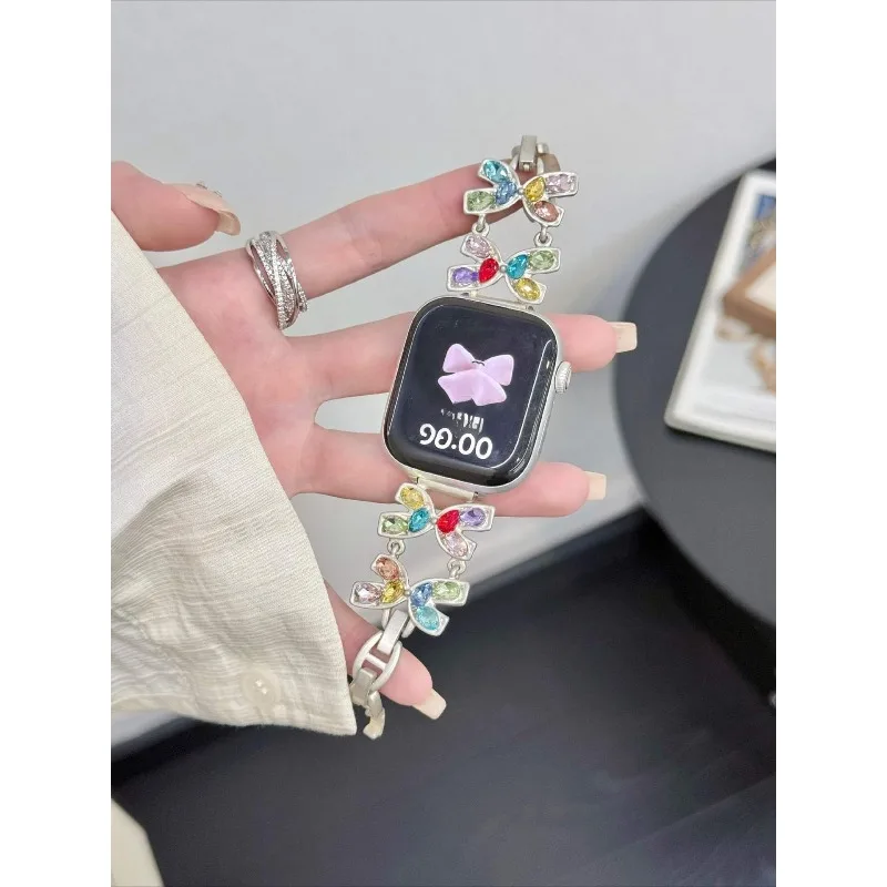 Color Gem Butterfly Metal Wristband for Samsung Galaxy Watch 7 FE 6 5 Girl Sparkling Chain Watch Replacement Band for 18 20 22mm