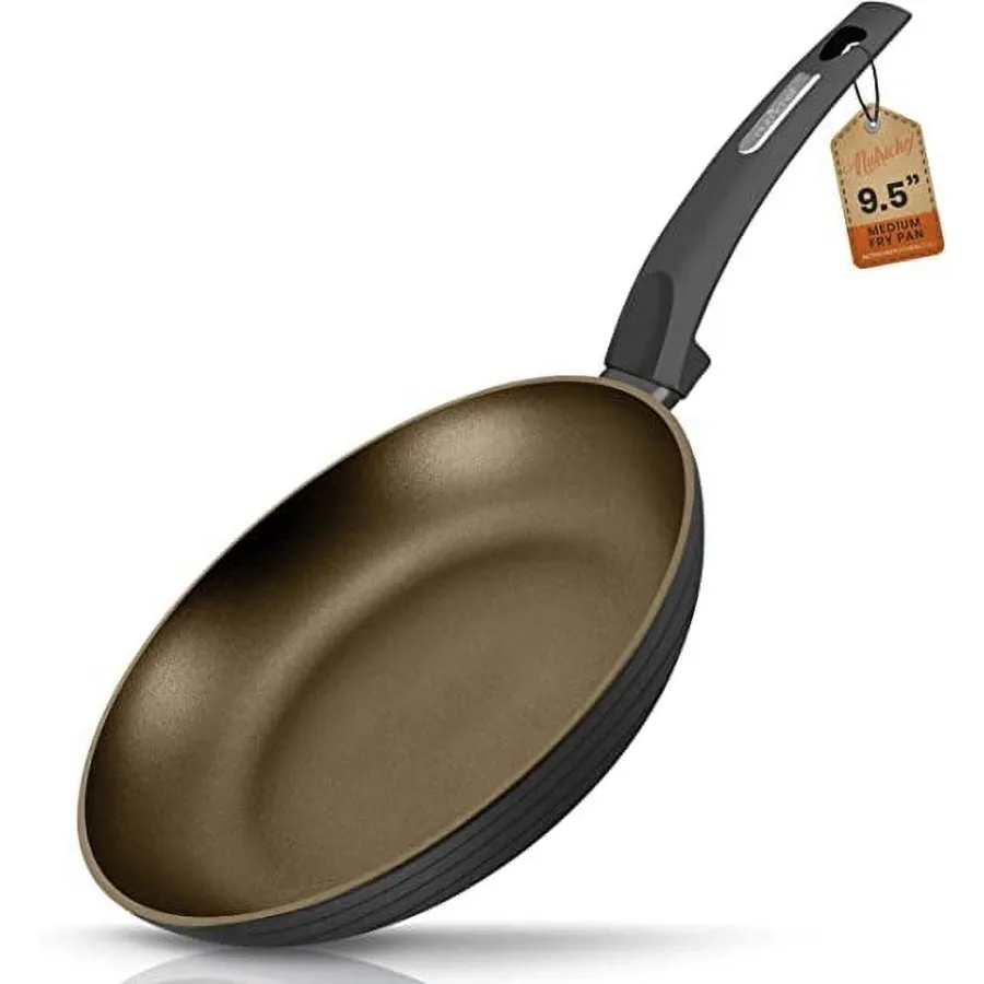 

9.5'' Medium Fry Pan - Non-Stick Stylish Kitchen Cookware with Metallic Ridge-Line Pattern