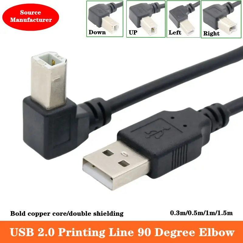USB Printing Cable Elbow USB 2.0 Square Mouth Printer 90 ° Right Angle Up, Down, Left, and Right Elbows Data Connection Cable