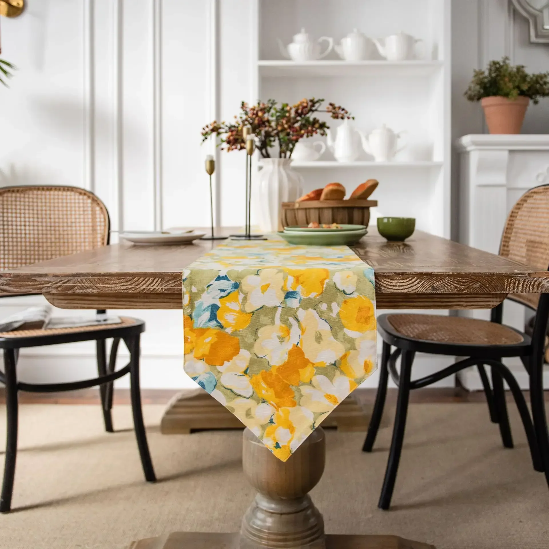 Table Runner Yellow Floral Printed Triangle Rustic Table Runners All-match Farmhouse Home Decoration 12