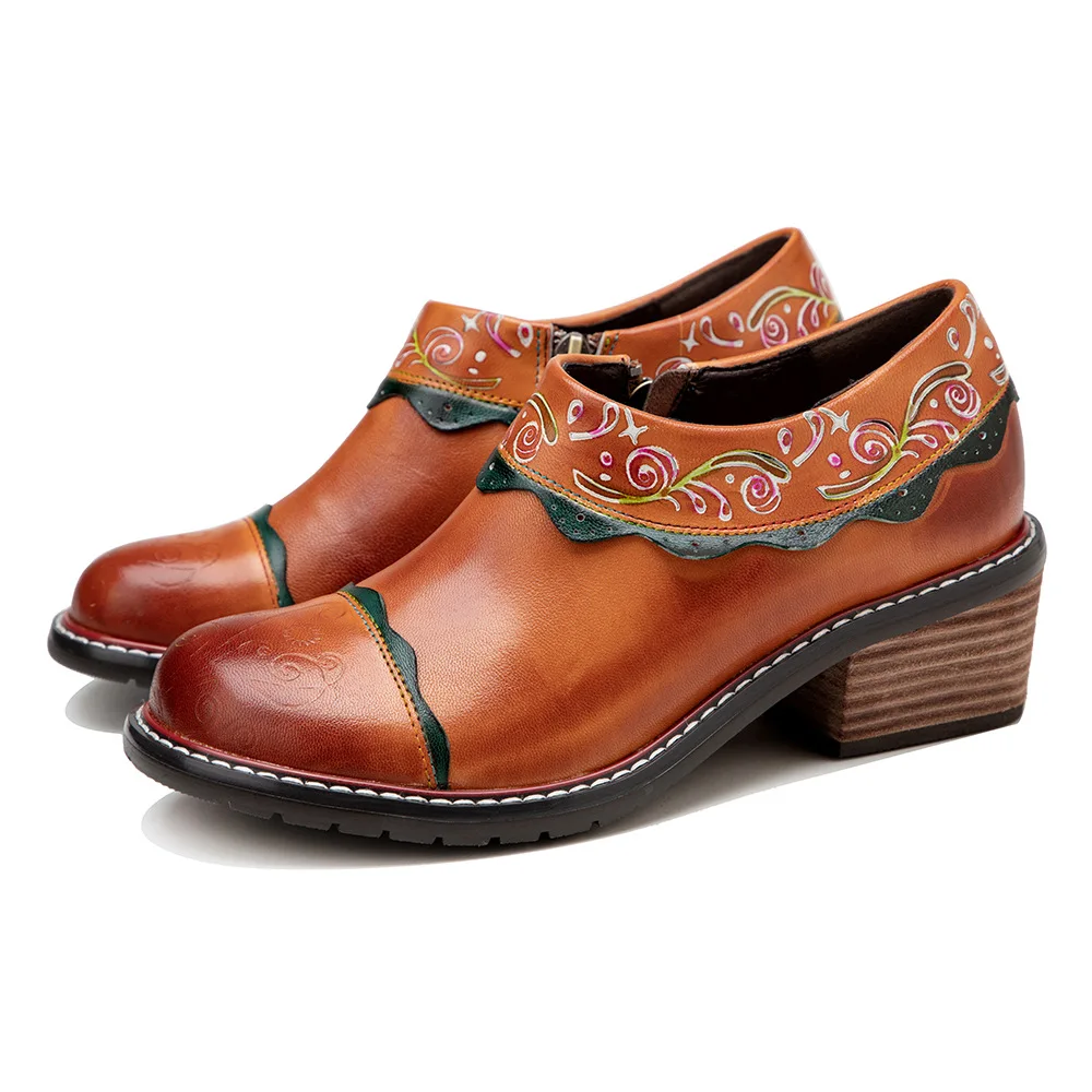 

Socofy Raffan Genuine Leather Pumps Spring Fashion Autumn High Heel Women Shoes Retro Heel Shoes