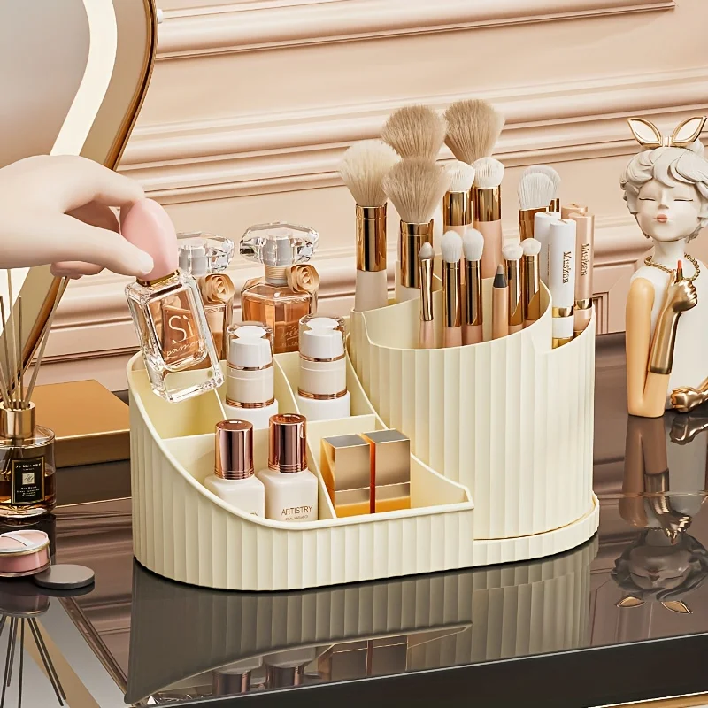 360° Rotating Makeup Organizer, Multi-Compartment Storage Box for Brushes, Lipsticks & Skincare