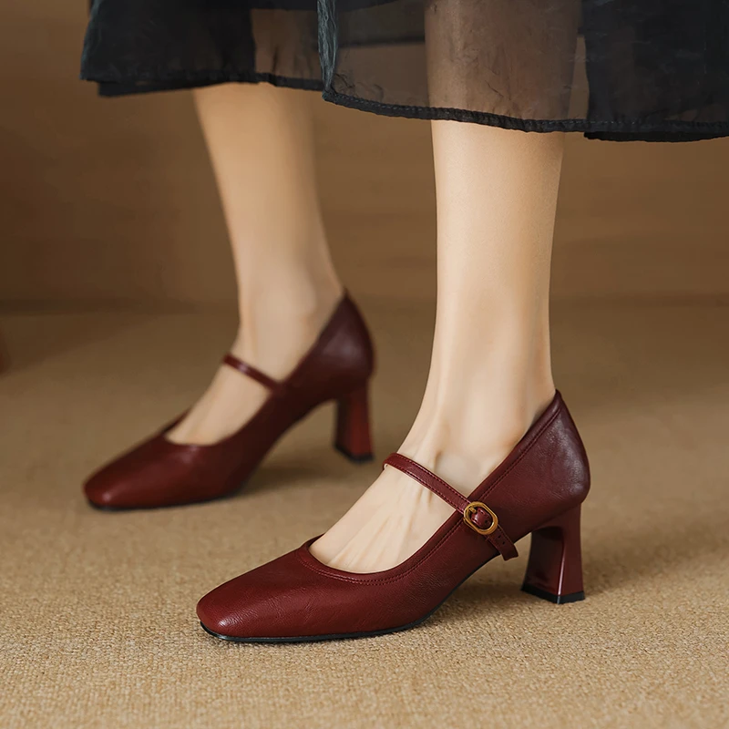 

French Chunky Heeled Single Shoes 2025 Summer New Retro Style Minimalist Skirt Commuter Mary Jane Shoes