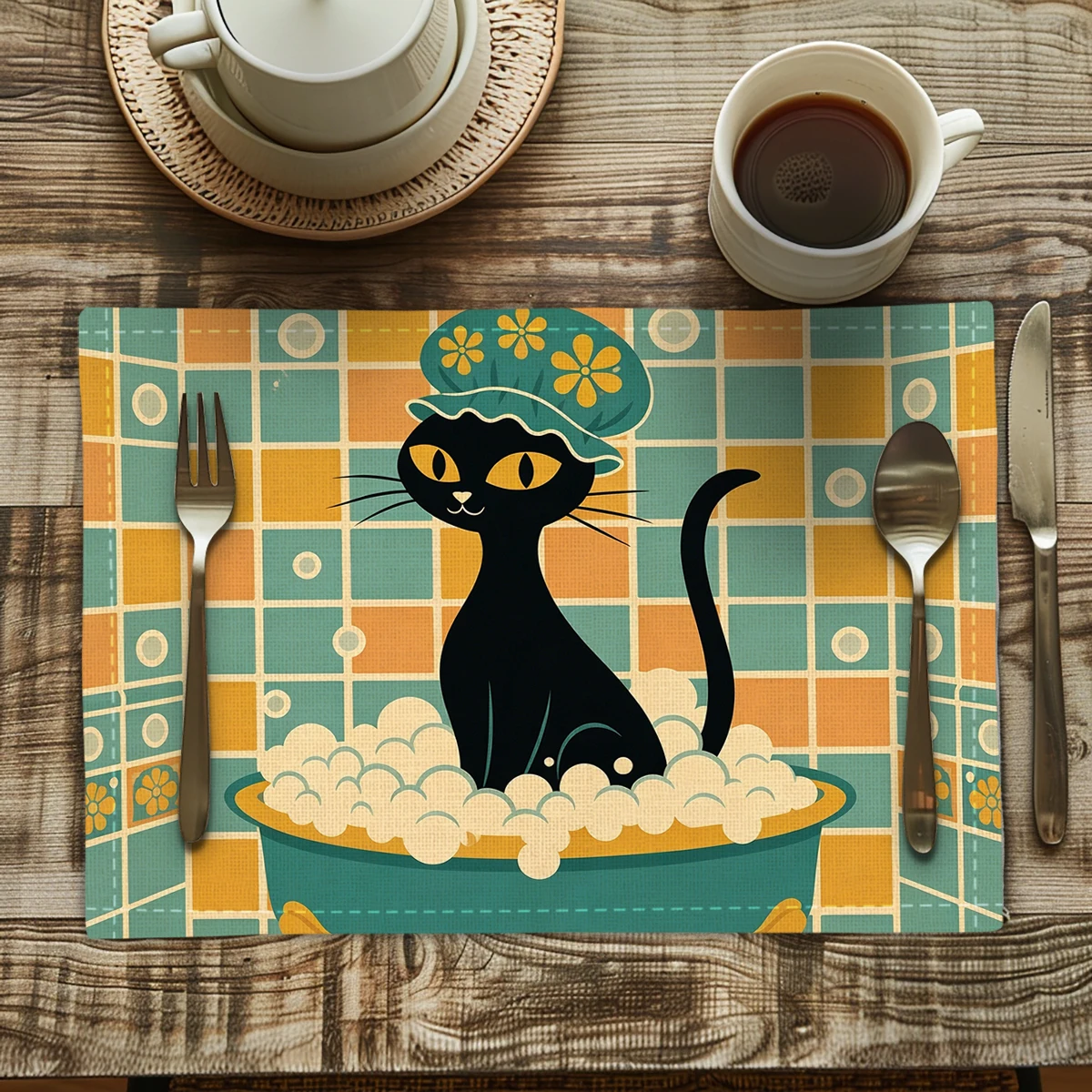 Artistic Lotus Pattern Polyester Placemats & Coasters - Decorative Table Linens for Home, Restaurant and Daily Table Setting