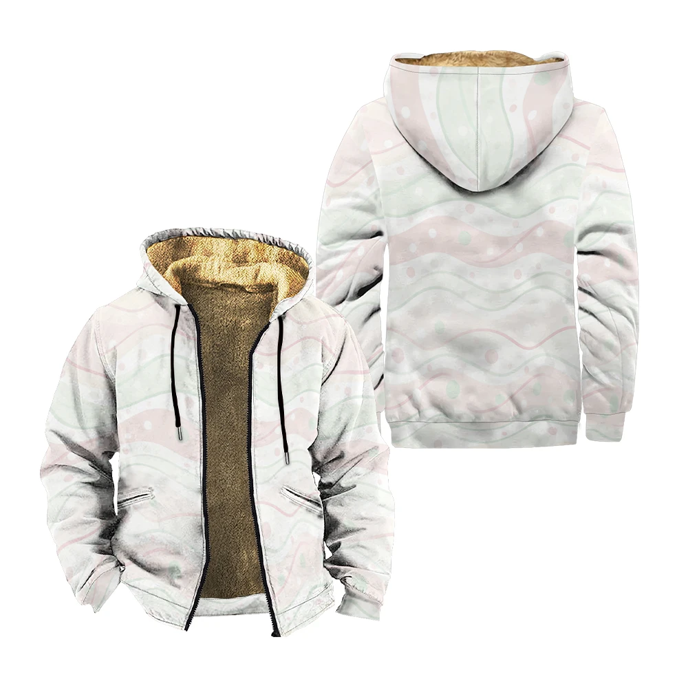 Men's Fleece Zip Up Hoodeds Jacket Winter Man Casual Harajuku Outerwear Parka for Men Printing Streetwear