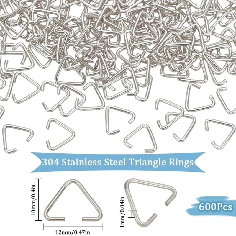 600Pcs Silver Tone Triangles Stainless Steel Open Rings for Earrings Bracelets