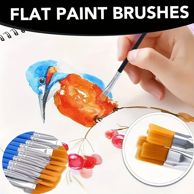 

All Purpose Craft Paint Brushes, 100 Pcs Flat Point Black Brushes, Suitable for Oil Watercolor Acrylic Nail Art and Home Q3199