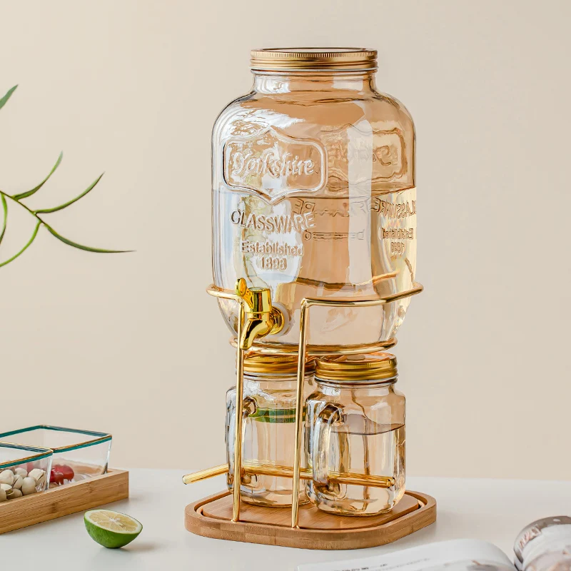 Glass Cold Water Kettle Bucket Light Luxury Cold Tea Pot Large Capacity Home Drink Dispenser with Faucet Party Picnic Juice Jar