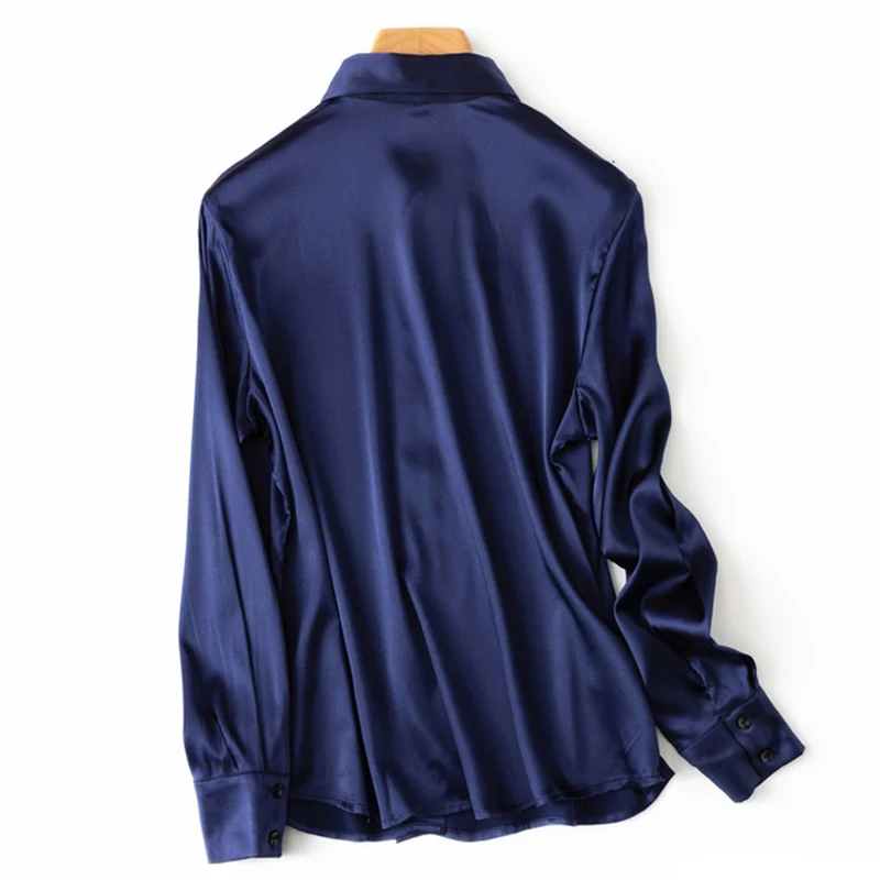 Women Shirt 93% Mulberry Silk 7% Spandex 19 Momme Satin Silk Solid Colors Classic Long Sleeve Top Blouse Office Lady M L XL XXL