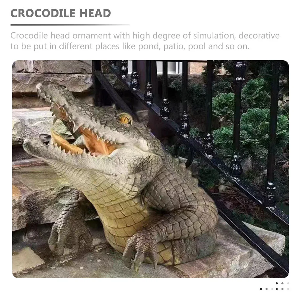 Adorno de cabeza de cocodrilo realista, decoración flotante para estanque, piscina, Patio, decoración de animales, estatua de cabeza Artificial única