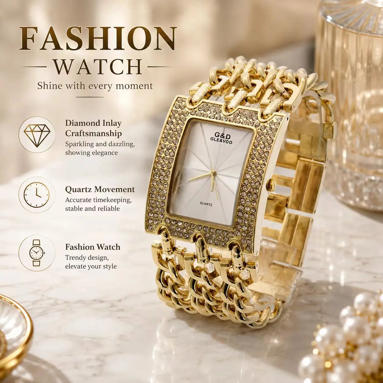 Luxury Golden Ladies Wristwatch Fashion Diamond Dial Quartz Watch for Women Stainless Steel Band Clock Relojes Para Damas
