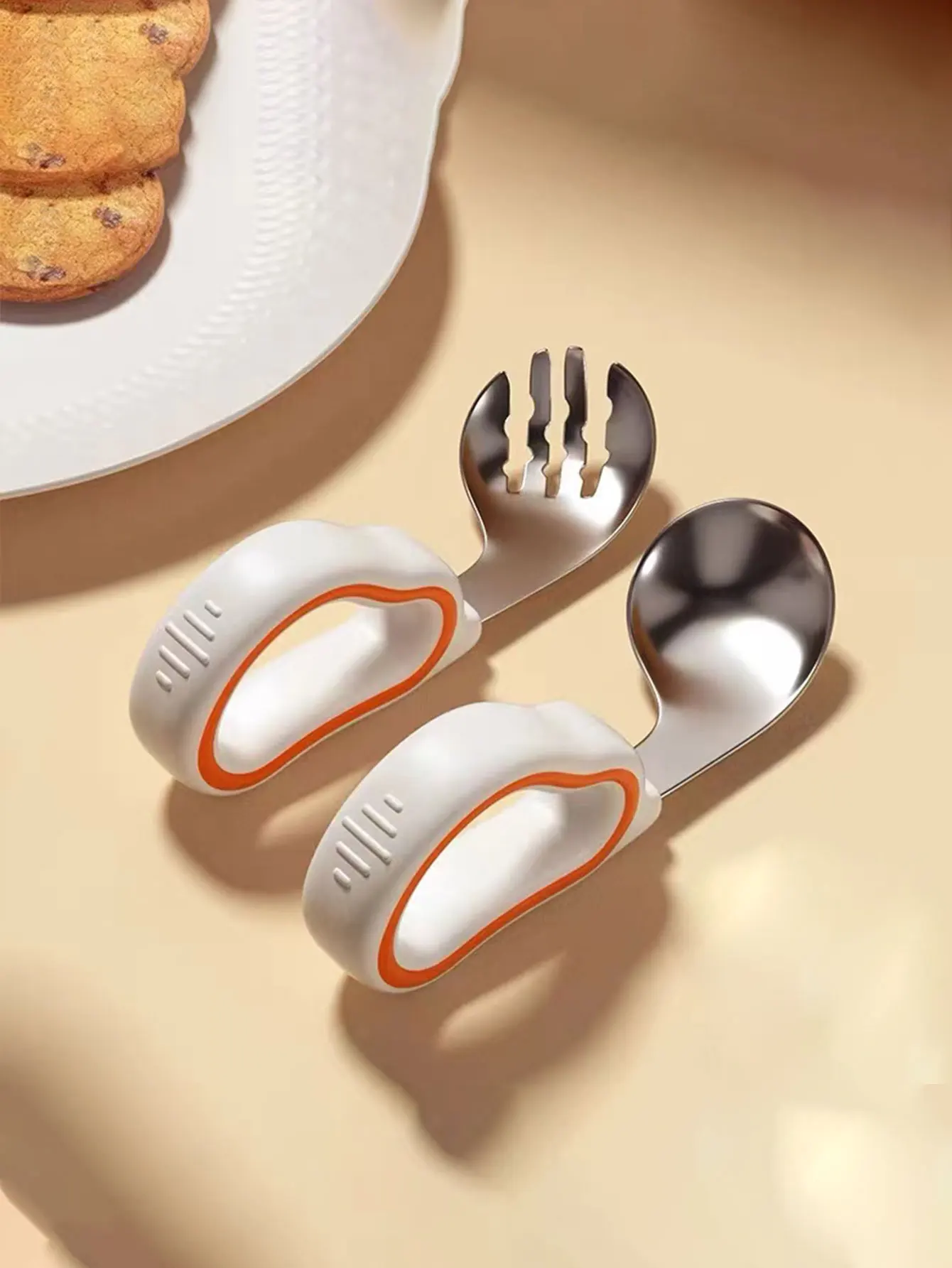 304 Stainless Steel Yuanbao Spoon, Special for Babies to Learn to Eat, Training Spoon for Independent Eating, Stainless Steel Children's Tableware 2Pcs