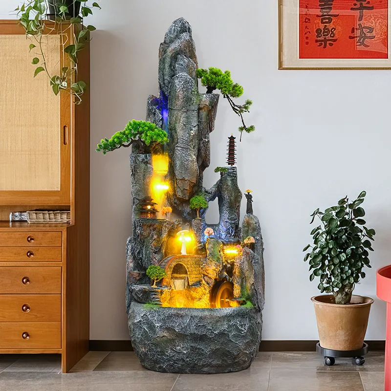Rockery flowing water fountain feng shui wheel floor ornament living room fish pond alpine bonsai waterscape