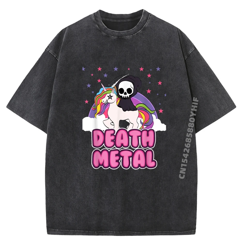 

Unicorn Grim Reaper Rainbow T-shirts Men Latest Comfortable Streetwear Mens Tops Tees Graphic T Shirt Oversized Washed Shirt