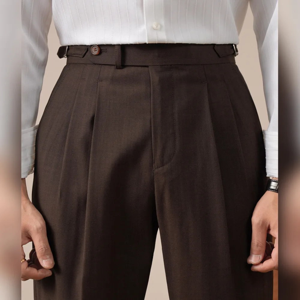 

Italian-style High-waisted Naples Men's Double-pleated Business Trousers Pantalon De Vestir Hombre Spring Dress Pants For Men