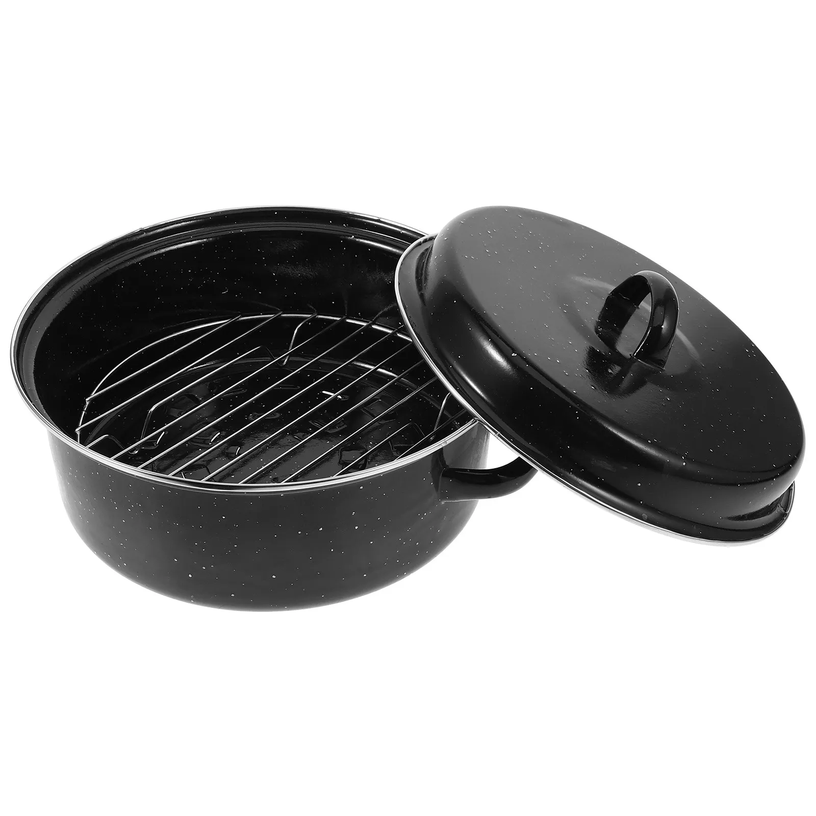 Roasting Pan with Lid for Sweet Potatoes Corn Turkey Baking Enamel Cookware Ergonomic Handles Heat Resistant Non Deformable