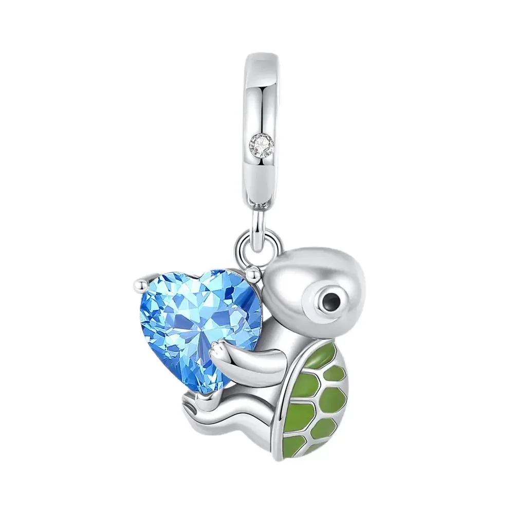 Silver-Plated Blue Flower Turtle Charms for Bracelets