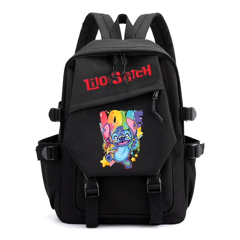 Cute stitch print student schoolbag kids backpack black casual bag for girls