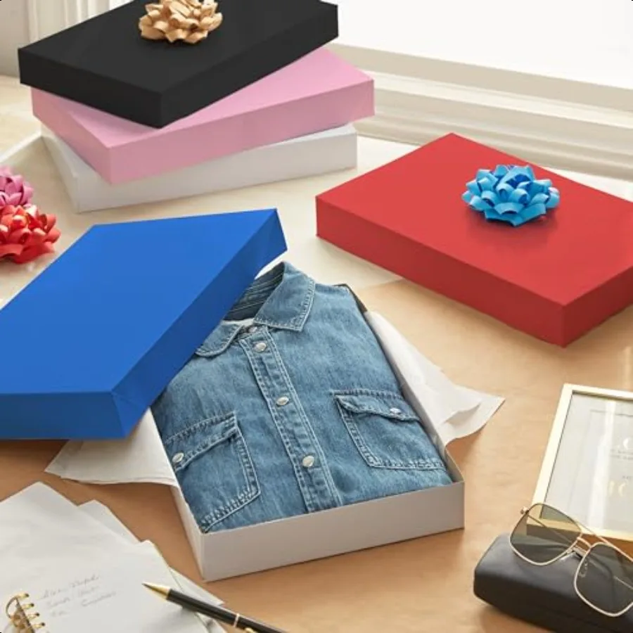 Medium Gift Boxes with Lids 8 Shirt Boxes 2 Each: Red Pink Blue Black for Birthdays Baby Showers Valentine's Day Mother's Day F
