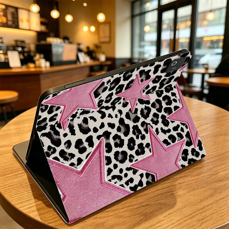 Leopard Print Star Case for Xiaomi Redmi Pad SE K Pad 8.8 9.7 12.4 Inch Pad 6s Pro 7 Ultra Pad 5 6 7 8 Pro With Pencil Holder