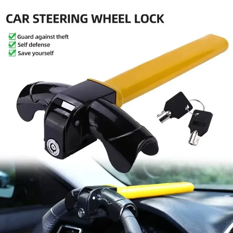 Car Safety T-Type Rotation Steering Wheel Anti-Theft Lock Universal with 2 Keys