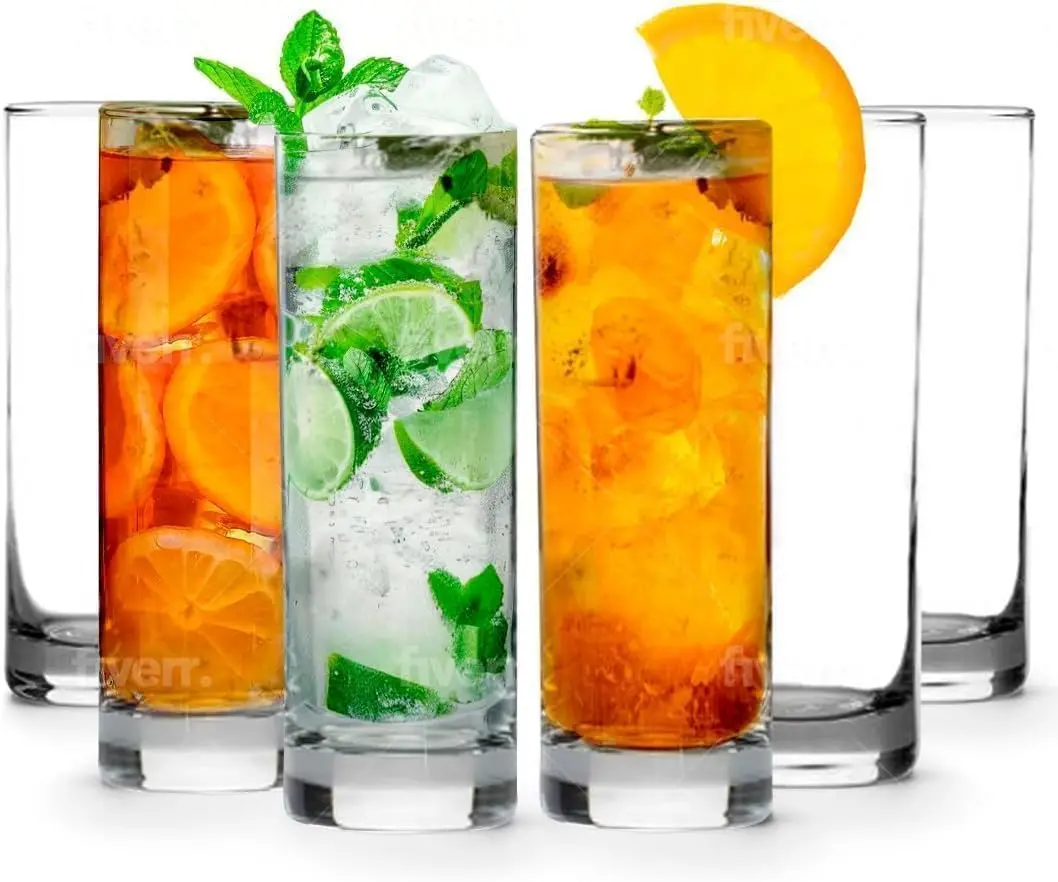 

12oz Highball Glasses Set of 6, Dishwasher Safe Sturdy Base Crystal Tumblers for Mojito Whiskey Cocktail Bar Glassware Gift Box