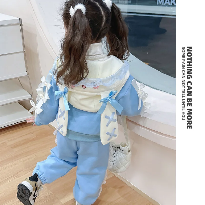 

Girls' Cinnamoroll Autumn Winter Warm Hoodie 2Pcs 2025 Autumn Winter New Fashion Korean Children's Casual Hooded Sportswear Set