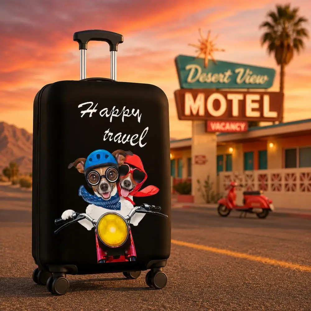 Funny Happy Travel Dog Luggage Cover Motorcycle Riding Dogs Print Stretch Suitcase Protector Anti-Scratch Dustproof