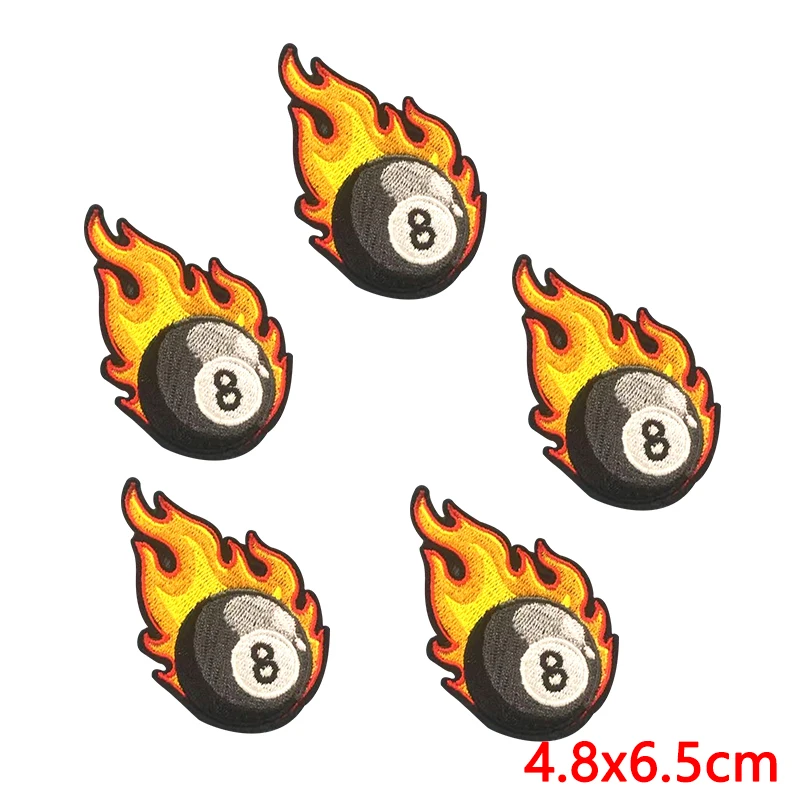 10PC Flame Ball Burnt Robot Cartooon Embroidered Patches On Clothes Beer Iron On Patches For Clothes Sewing Applique DIY Badges