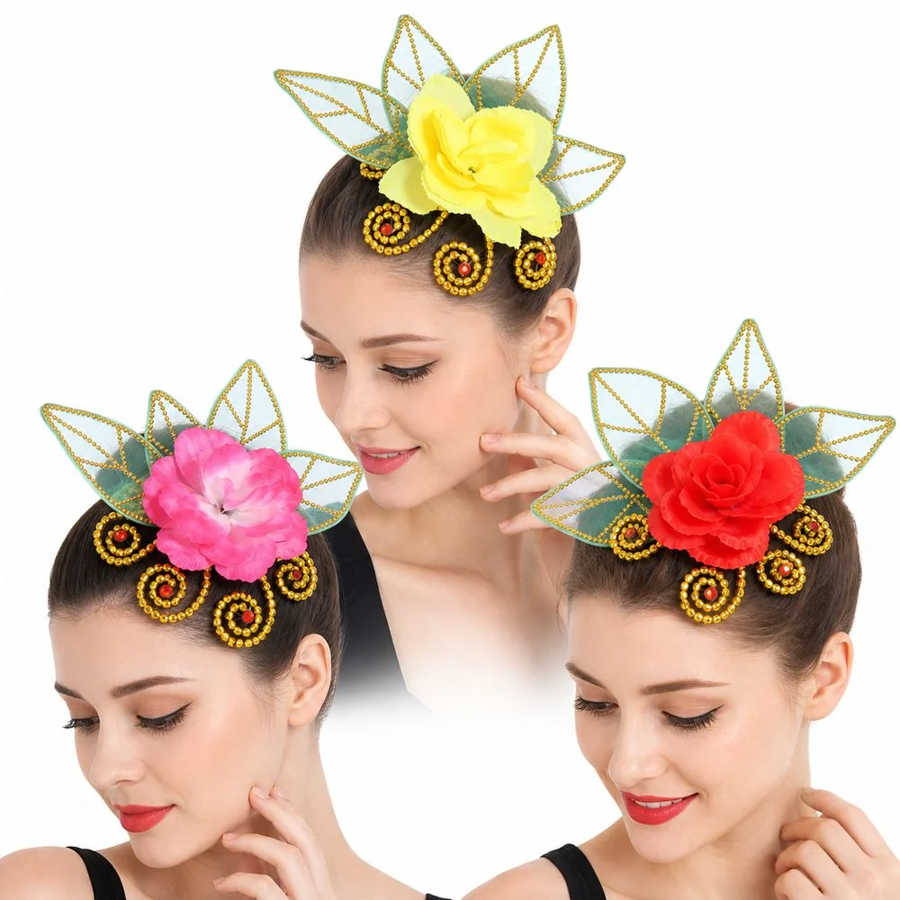 Floral Style Stage Floral Hair Accessory Decorative Style Plastic Dance Hair Flower Headpiece Glitter Performance Hairpiece