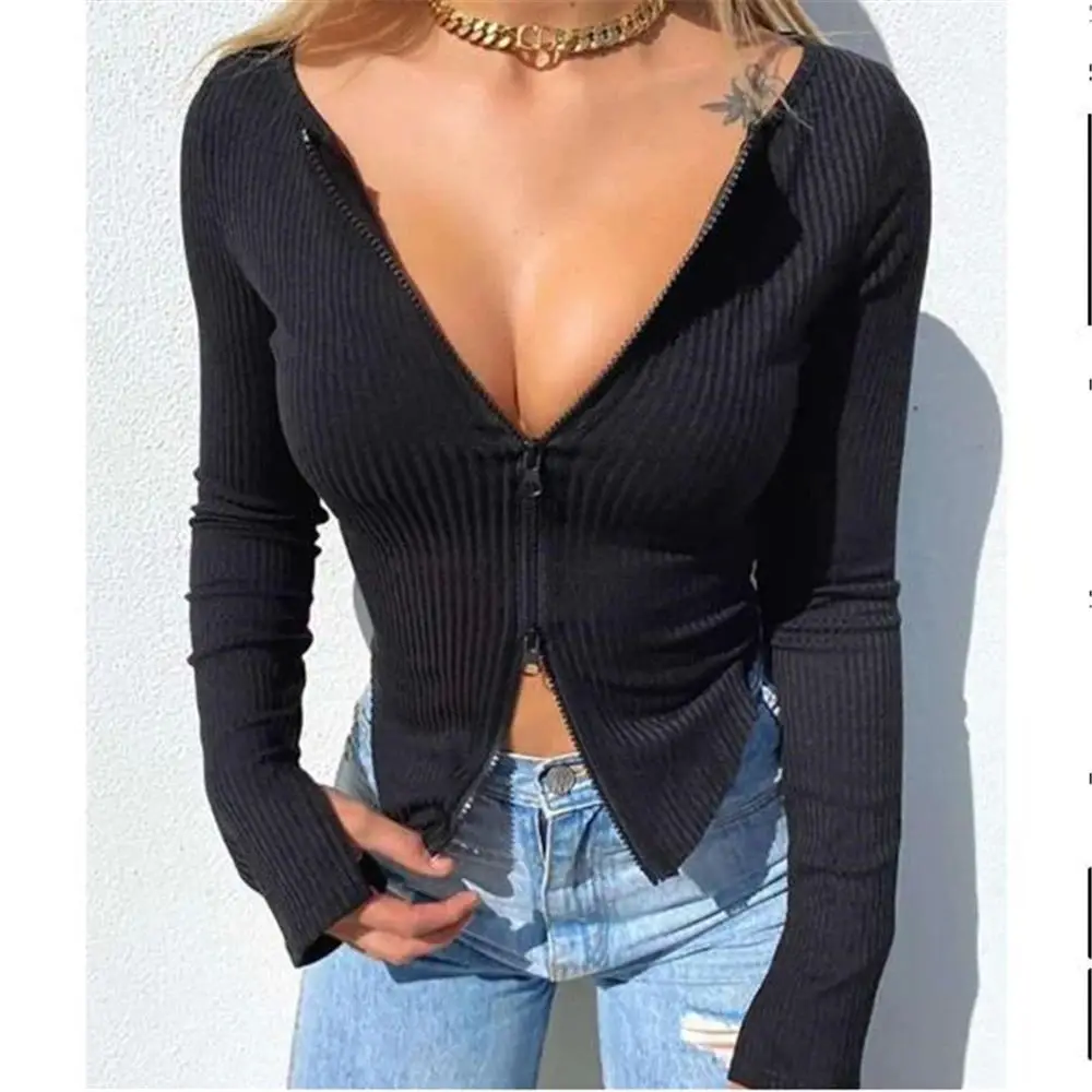 Women's Ribbed Knitted Long T-irt for Spring And Autumn Season Comfortable Breathable Faionable Top in Other Material