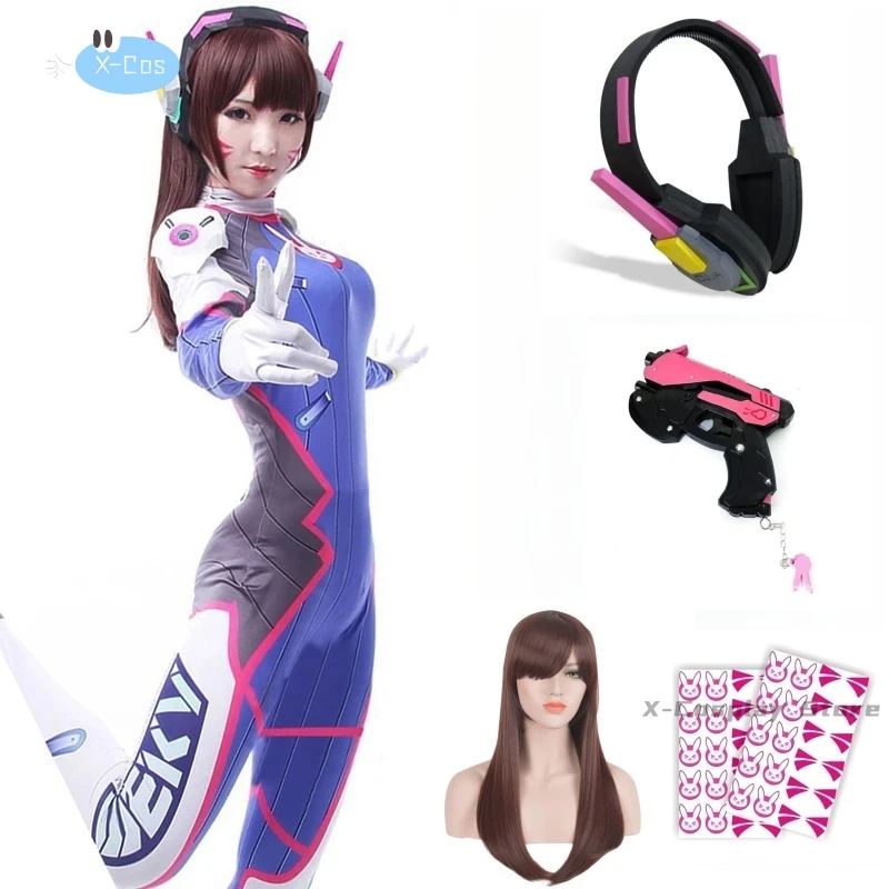 Anime Woman Jumpsuit Tights Dva Cosplay Costume Game Zentai Wig Cosplay Props Headphone Suit D.Va Cos Party Halloween Costumes
