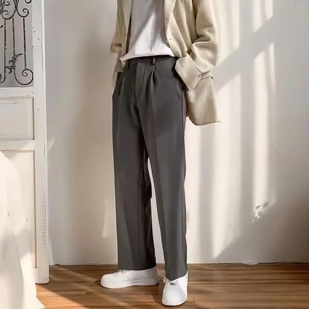 Men Elastic Waist Pants Elegant Men's Wide Leg Suit Pants with Side Pockets Formal Business Style Trousers with Elastic